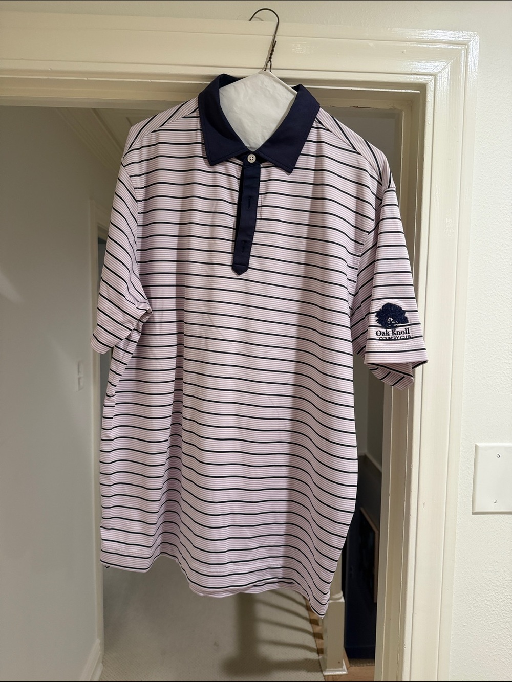 FootJoy Pink and Navy Striped Golf Polo
